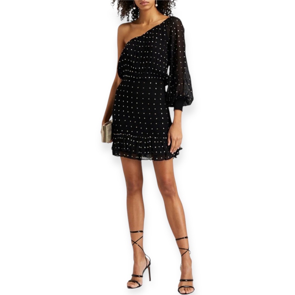 Retrofete Parker One-Shoulder Embellished Silk Mini Dress Black Size Large NWT